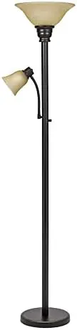 

Transitional Metal Uplight Floor Lamp with Reading Light and Glass Shades, 71", Dark Bronze Queen anne bedside table Gold crysta
