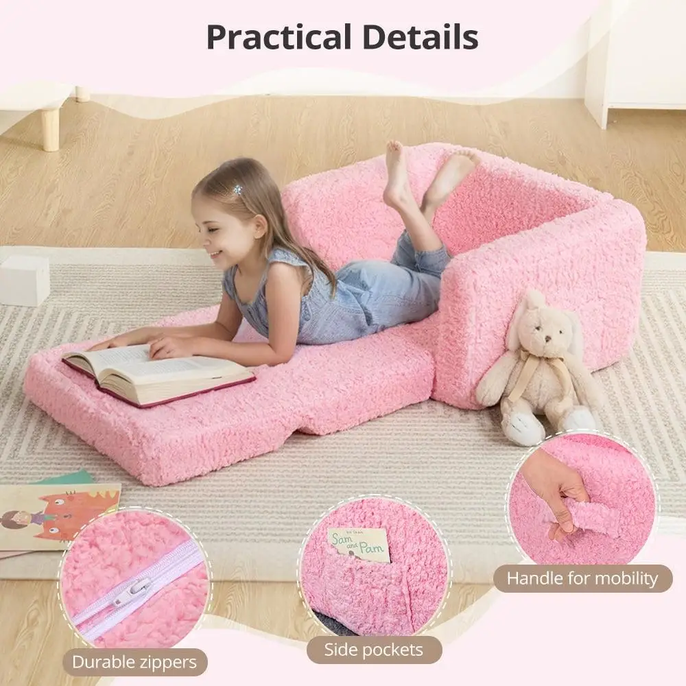 Convertible 2 in 1 Kids Sofa Lightweight Foldable Lounger Toddler Chair Baby Sleeper Soft Foam Indoor Playtime Relaxation 5