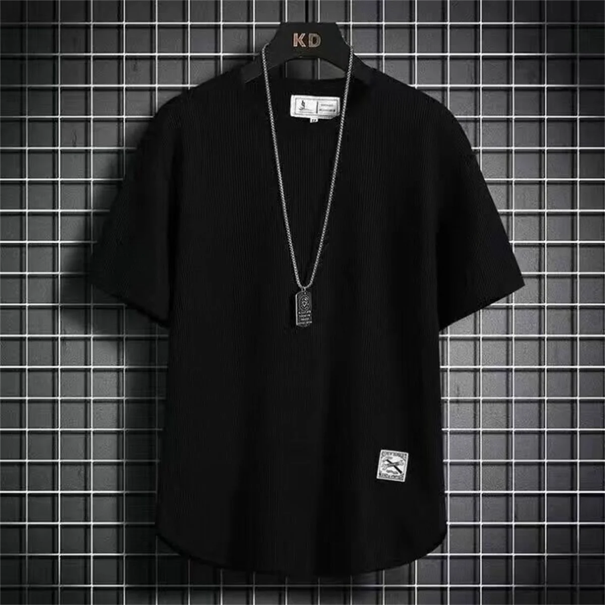 Men's Waffle Knit T-Shirt – Casual Oversized Short Sleeve Crew Neck Tee S6f5c022cf78440b4b9157ce0c430b618C