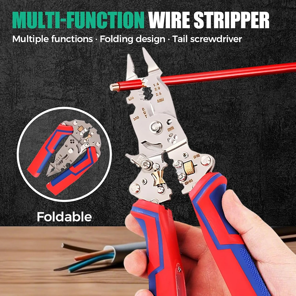 Enhanced Multi-Function Wire Stripper & Crimping Tool with Voltage Testing and Cable Cutting Scissors