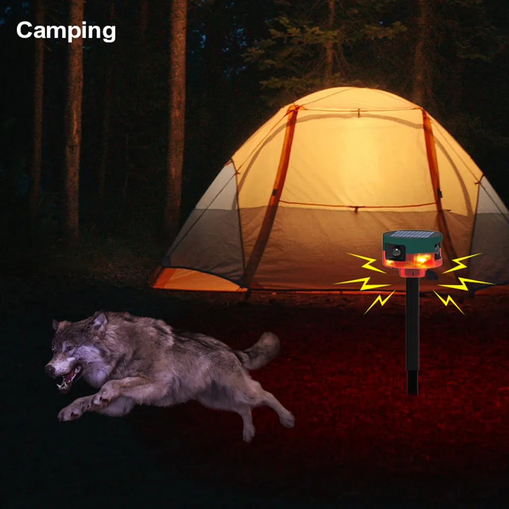 Solar Wild Animal Repeller 360-degree Induction Alarm 1200mAh Pigeon Bird Repellent Recordable IP55 for Wild Boar Rabbit Deer