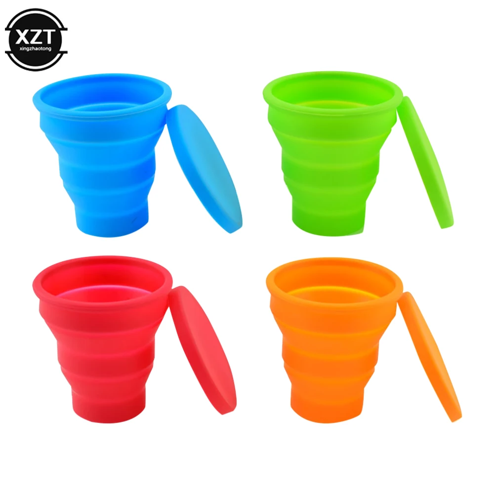 1Pc Portable Silicone Retractable Folding Cup With Lid Telescopic Collapsible Colourful Drinking Cup Outdoor Travel Water Cups