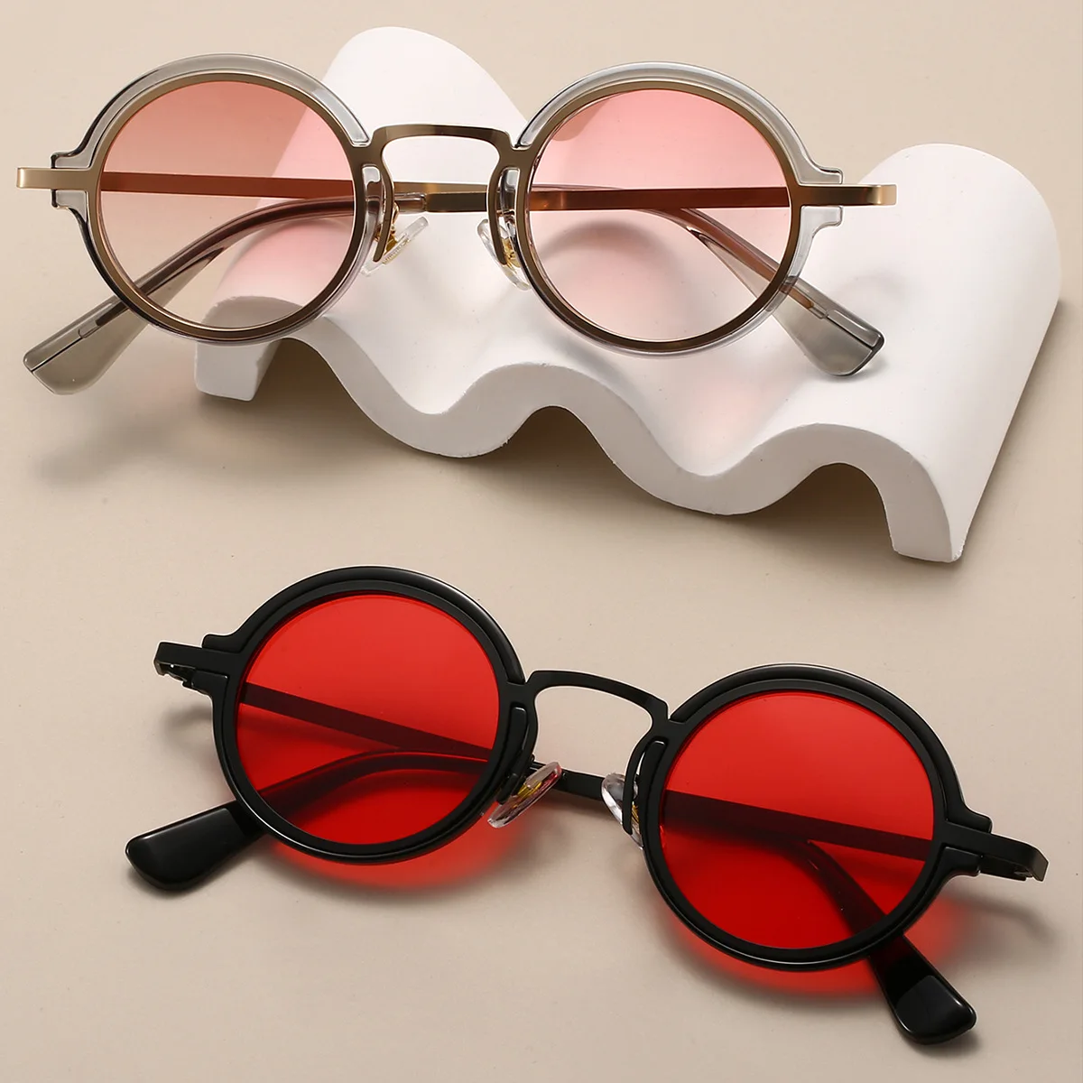 Vintage Punk Gradient Round Sunglasses - Trendy Luxury Outdoor Shades