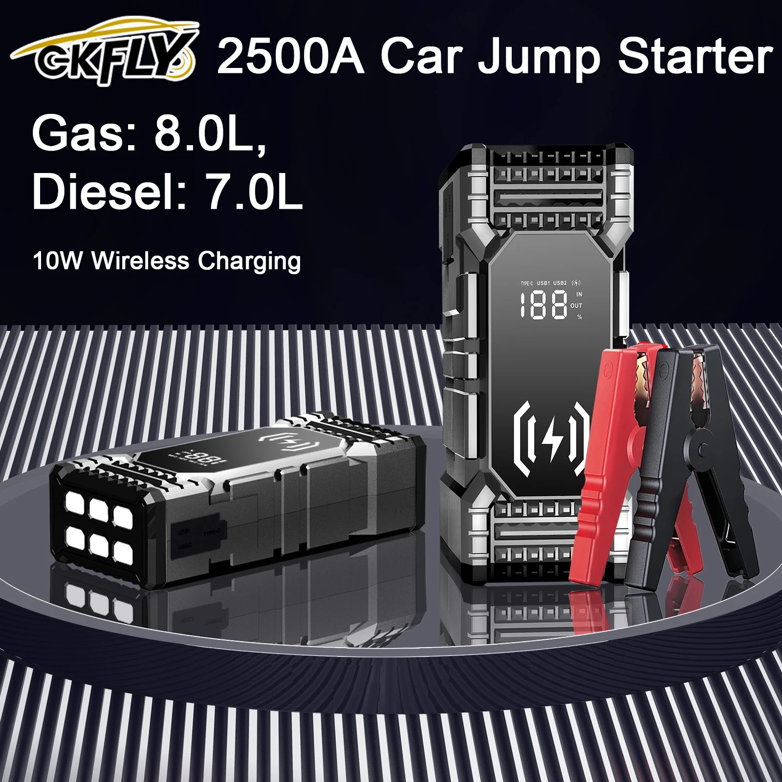

GKFLY 24000mAh Car Jump Starter 2500A 12V Output Portable Emergency Start-up Charger for Cars Booster Battery Starting