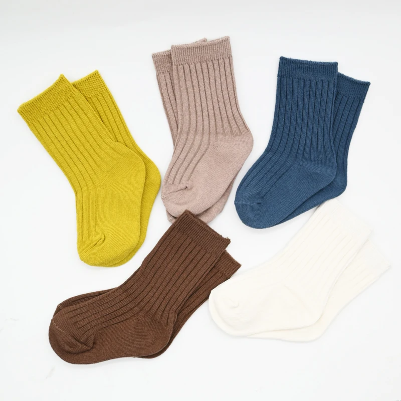 5Pairs/lot Baby Socks for Kids Girls Boy Cotton Stripe Solid Spring Autumn Toddler Knitted Socks Newborn Children Clothes