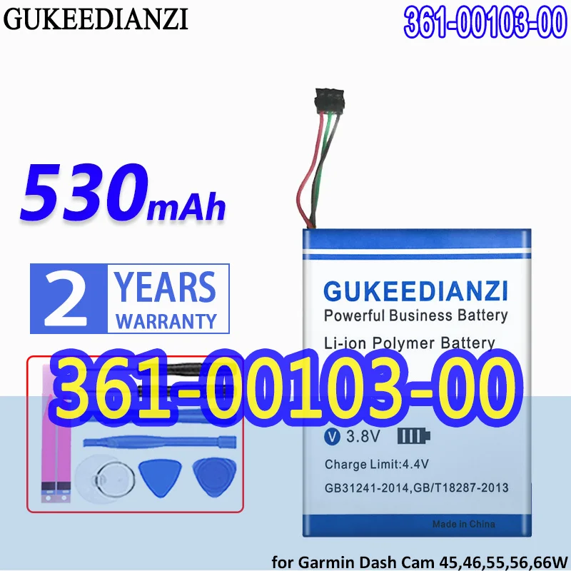 Batteria Gukeedianzi Ad Alta Capacità 361-00103-00 530Mah Per Garmin Dash Cam 45 46 55 56 66W Registratore Di Guida