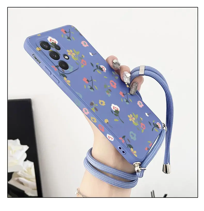 Streuern Blumen Crossbody Lanyard Silikon Handytasche für Samsung Galaxy A53 A54 A52 A51 A72 A50 A73 A32 A34 A21S A22 A24 Abdeckung – Detail 5