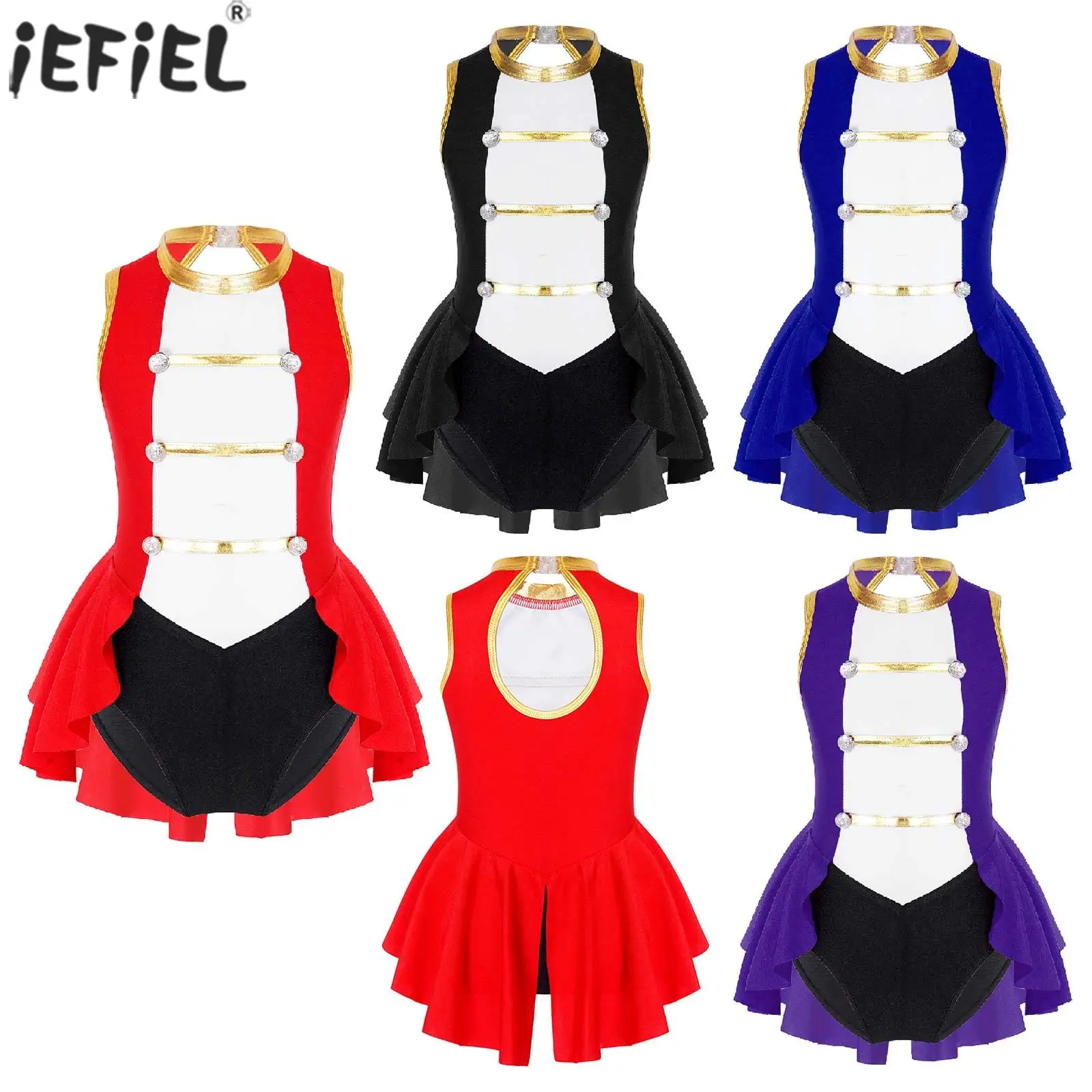 

Kids Girl Circus Ringmaster Cosplay Costume Dress Halloween Sleeveless Back Hollow out Bodysuit Carnival Roleplay Party Jumpsuit