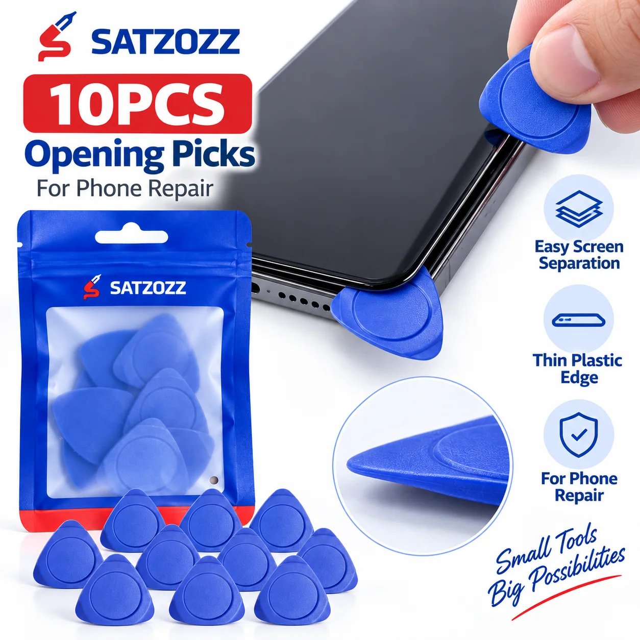 SATZOZZ 10 Stück Kunststoff-Öffnungswerkzeuge zum Hebeln für Handybildschirm iPhone iPad Tablet Laptop Elektronik-Reparatur