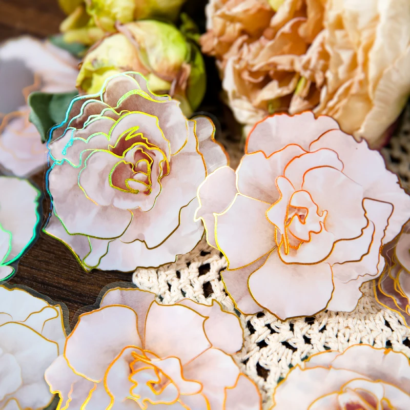 

10 Pieces Dairy Sticker PET die-cut plant material collage DIY decorative hand tent flower stickers blooming 4 types