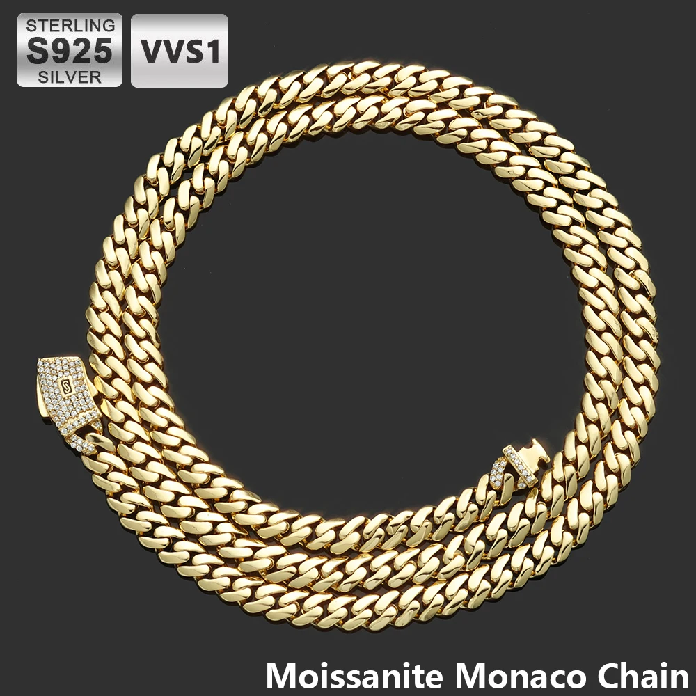 ESKEEM Moissanite Monaco Necklace 925 Silver Iced Out VVS Pass Diamond Test Clasp 6/8/10mm Chain Fine Jewelry with GRA In Stock