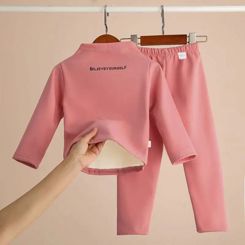 New Children's Self Heating High Collar Bottoming Shirt Suit Clothes Winter Boys and Girls Warm Autumn Thermal Underwear
