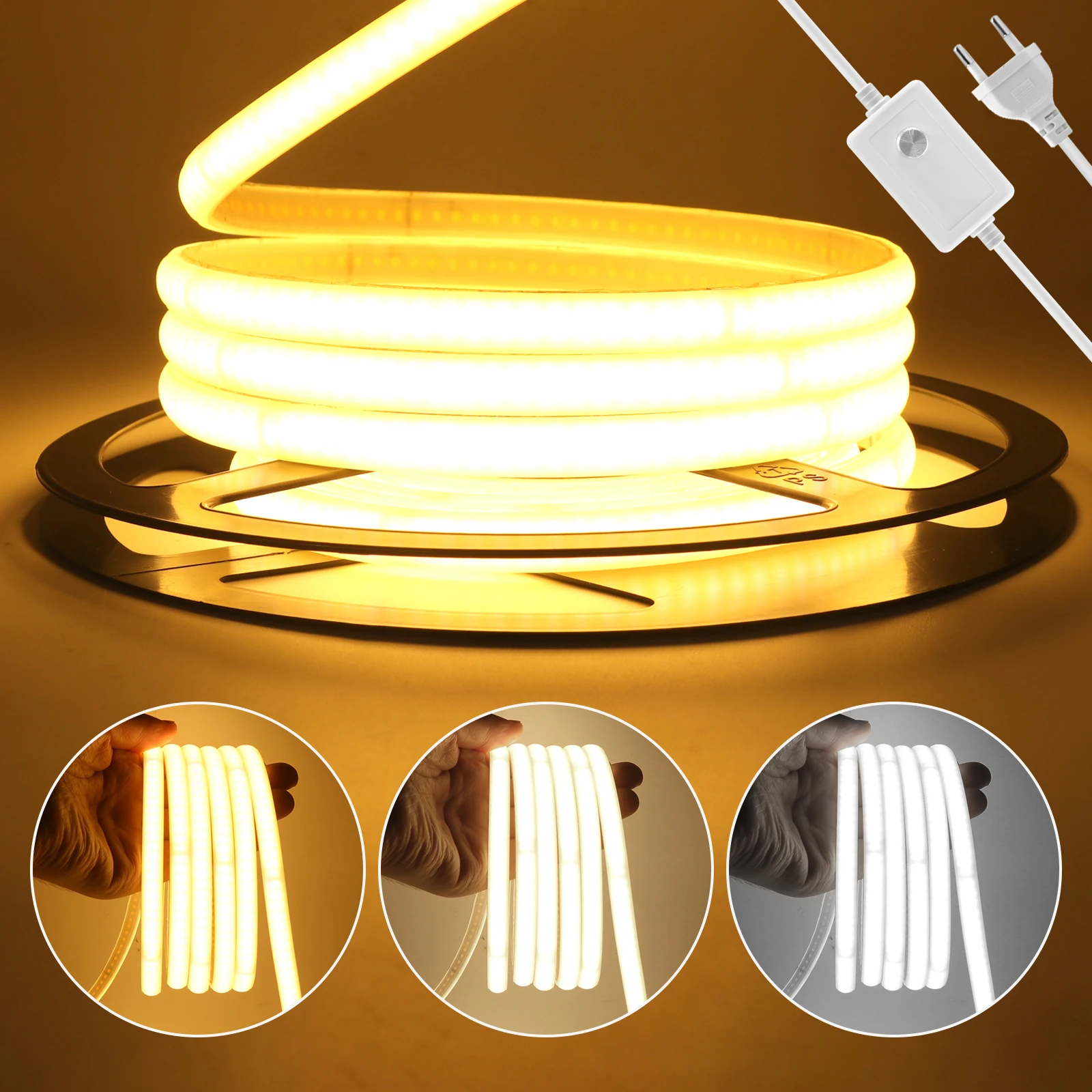 230V Dimmable LED Neon Light COB Strip With IC 220V 240V IP65 Diode Tape Linear Lighting Cold/Natural/Warm White 10CM Cuttable - 2
