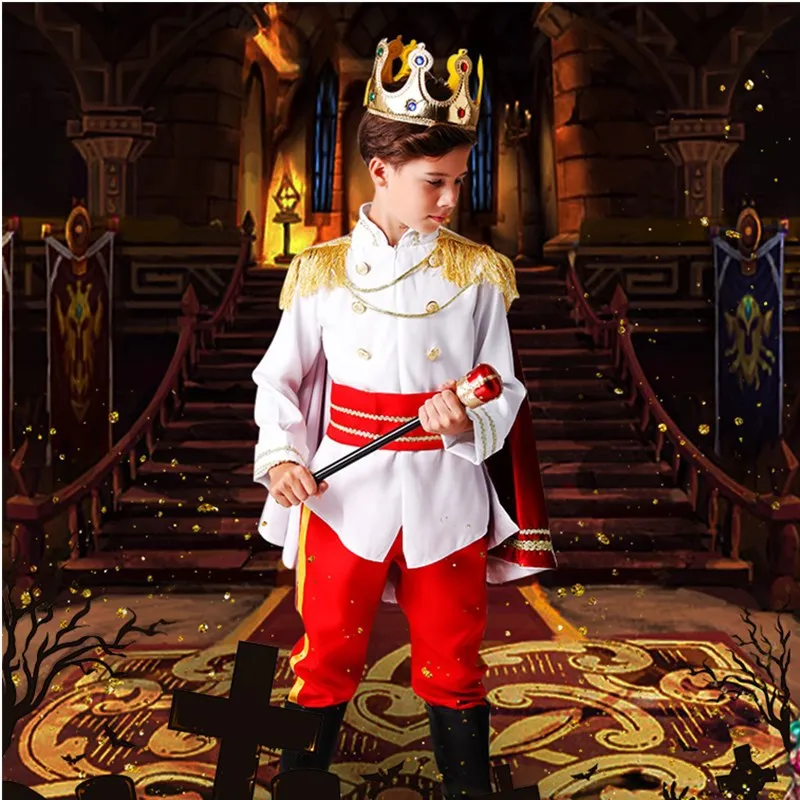 thumbnail image 2 of Disfraz infantil de Príncipe Rey para Halloween, Carnaval, 7 piezas, corona, cetro, capa, traje de realeza, 2 of 6