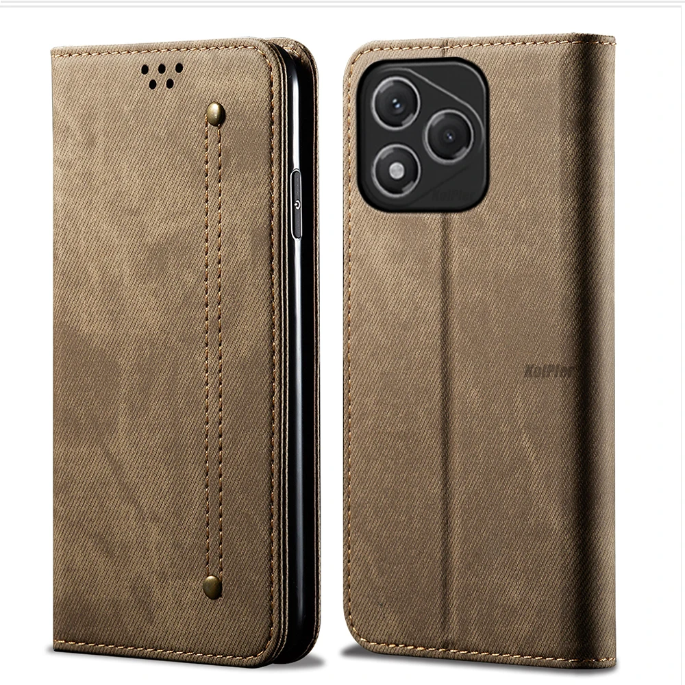 Luxury Leather Flip Wallet Case with Card Slot and Magnetic Closure - Ultra Denim Texture Cover
