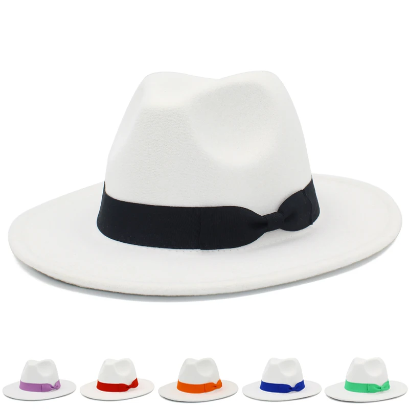 

Шляпа фетровая для мужчин и женщин, повседневная фетровая Панама-трилби, с бантом и ремнем, белого цвета, в британском стиле, джаз