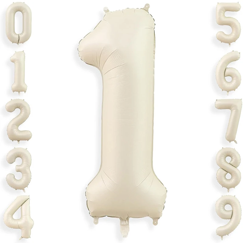 Cream Color Number Balloons 32/40Inch 1-9 Large Digital Foil Helium Ball Girl Kids Adult Happy Birthday Party Decoration Wedding