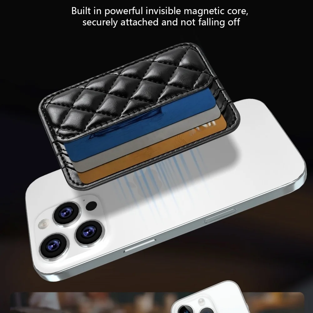 Grid Lined Magnetic Leather Wallet Case with Card Holder and Magnetic Closure