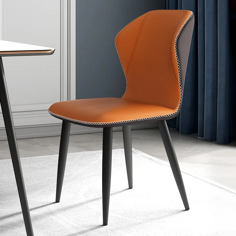Modern Simple Leather Soft Coffee Chair Dining Chair with Upholstered Back