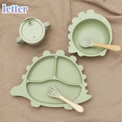 Plato de silicona con ventosa para bebé, vajilla de entrenamiento para niños, tenedor, cuchara, taza portátil para comer y comer, aparato de comedor