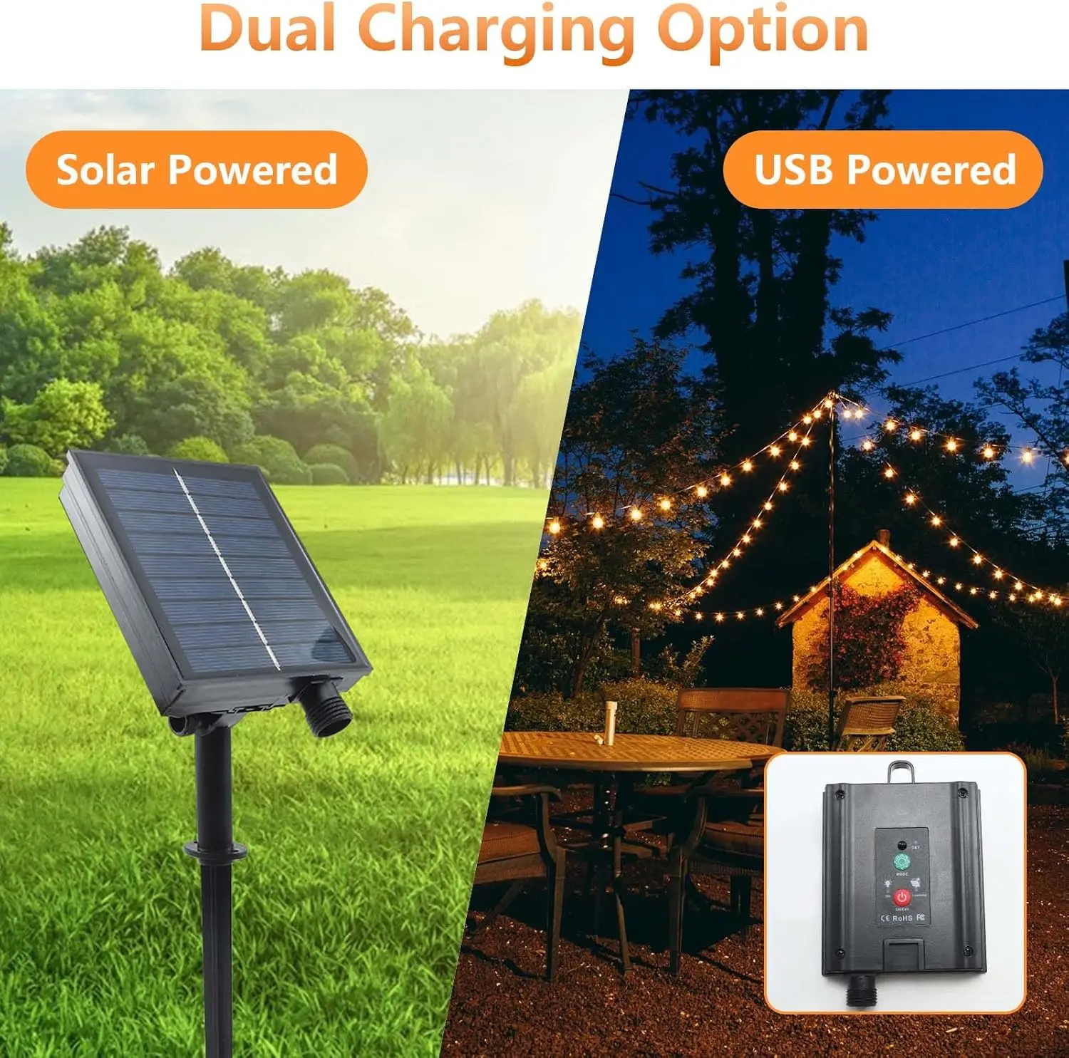 G40 Globe Solar String Lights Outdoor, 8 Light Modes, USB Charge & Remote, Waterproof Plastic Bulbs for Balcony Garland Wedding 4