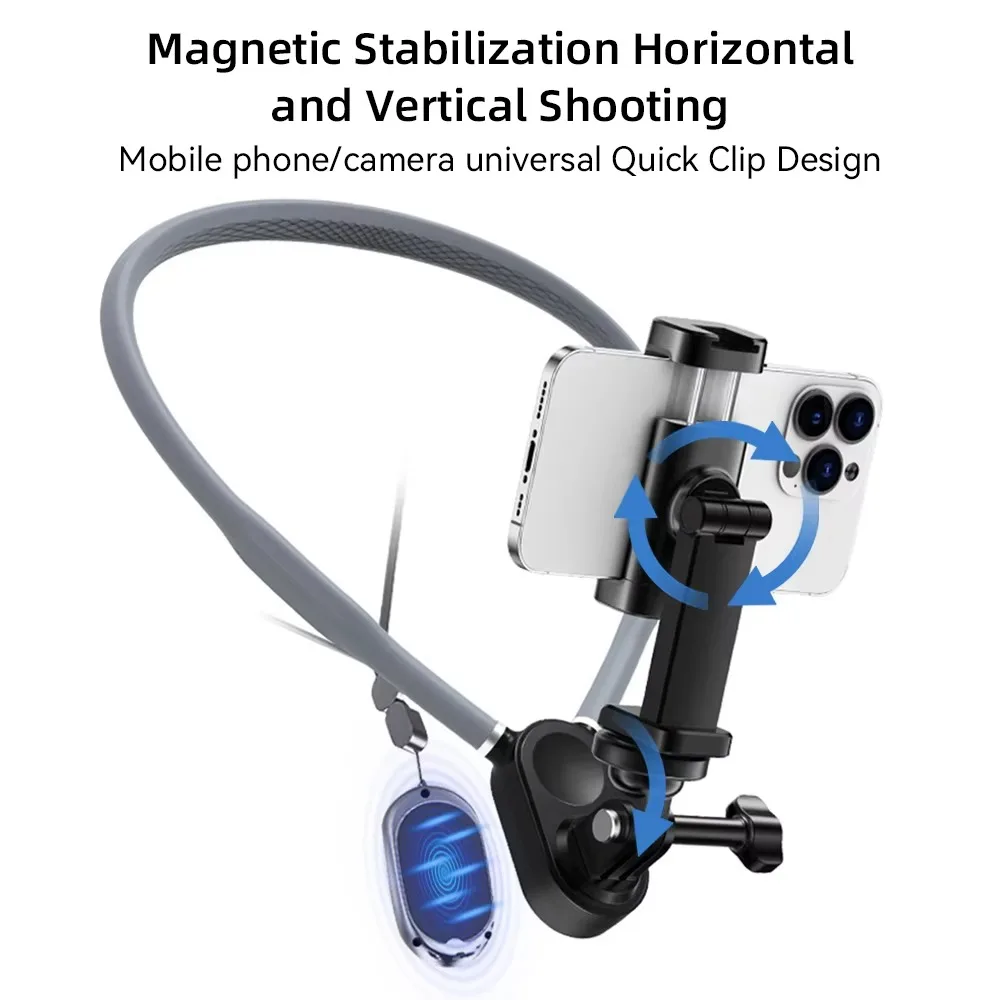 Universal Magnetic Neck Holder with 360° Rotation and Strong Clip – Quick Release Hands-Free Accessory
