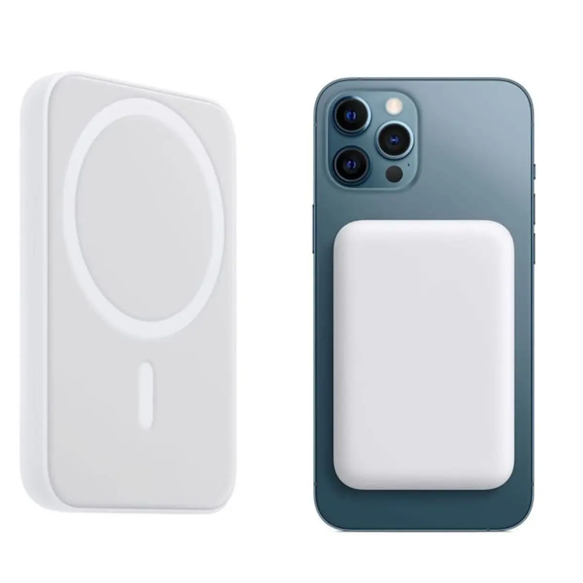 Carregador portátil sem fio de indução rápido, compatível com iPhone e Samsung.