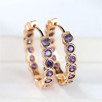 Luxury Cute Female Small Purple Round Hoop Earrings Charm Gold Color Trendy Zircon Stone Wedding Jewelry For Women