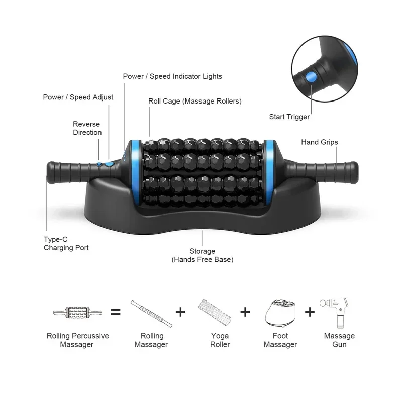 Cordless Electric Body Massager Deep Tissue Roller for Muscle Relaxation Pain Relief Home Fitness Anti Cellulite Device