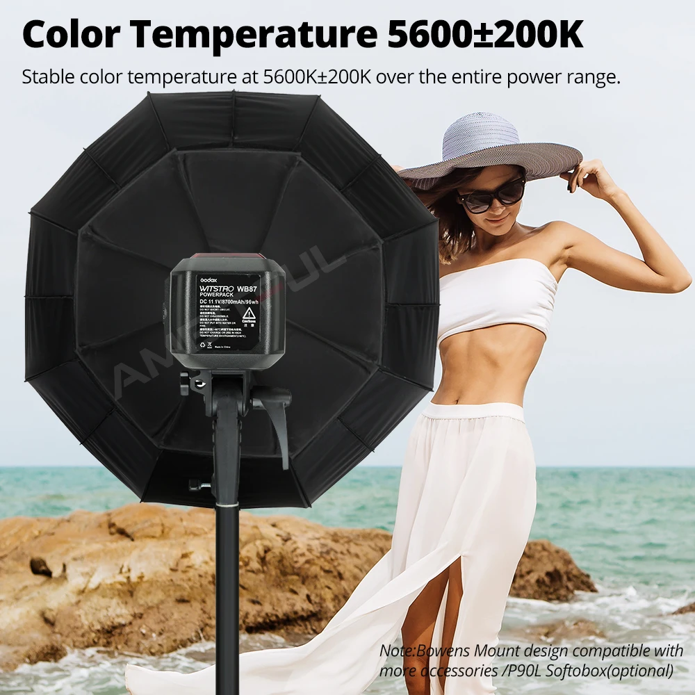 Godox 600Ws GN87 AD600BM Bowens Mount High Speed Sync Outdoor Flash Strobe Light with 2.4G Wireless X System, 8700mAh Battery 4