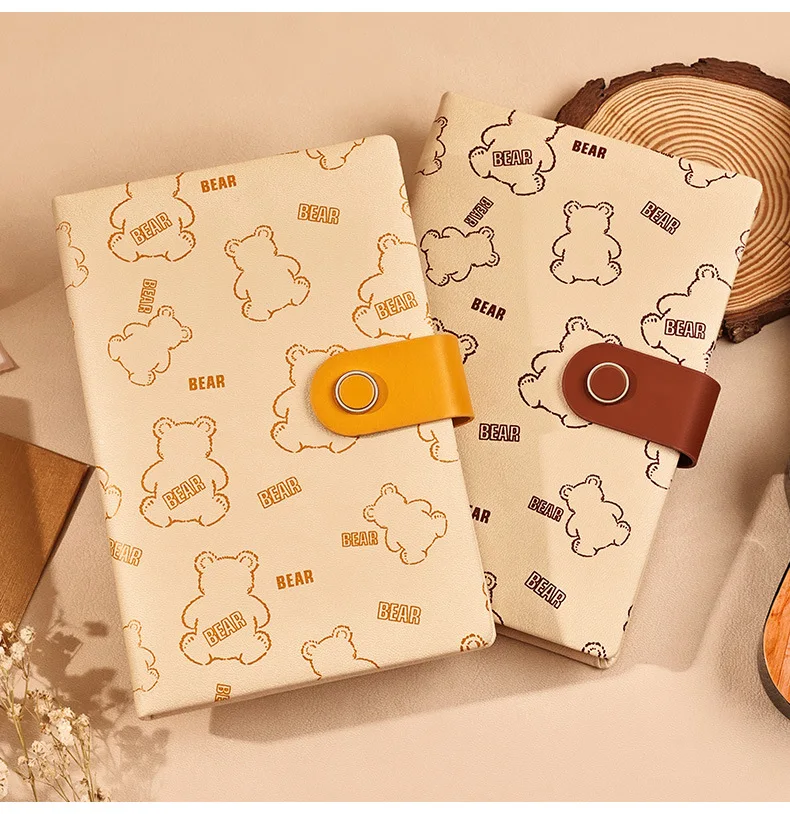 

Cute Bear PU Leather Notebook Blank Horizontal Line Handbook Office Business School Supplies