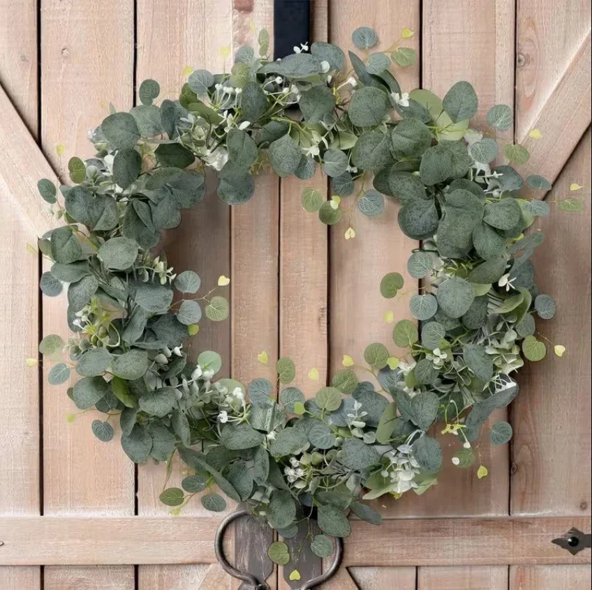 1pc Artificial Eucalyptus Garland,Realistic Greenery with Flowers & Foliage,No Maintenance Plastic Vine for Wedding,Home, Garden