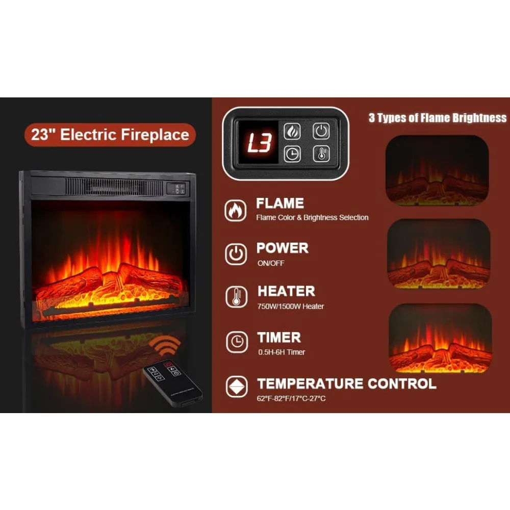 LED Electric Fireplace with Mantel, Fireplace TV Stand for 80 Inch TV, Modern Entertainment Center with Storage, Delicate 6