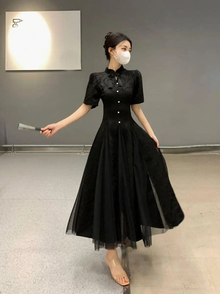 Women Black White Improved Cheongsam High-Fashion One Set Slim Summer Dress New Traditional Vintage Style Qipao S To XXL