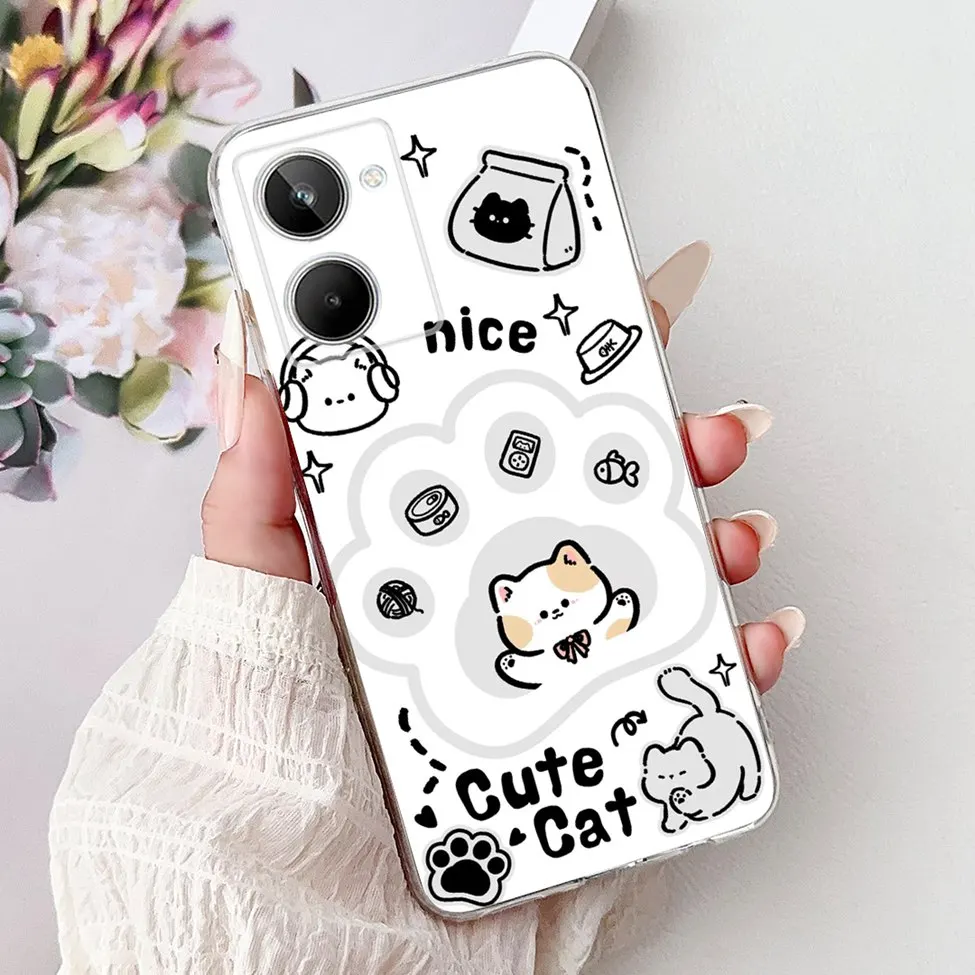 Clear Cute Cat and Floral Design Soft Back Cover - Stylish Protective Bumper Case
