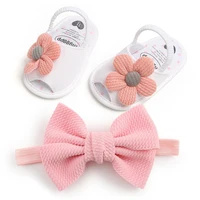 2pcs/Set Infant Baby Girls Summer Sandals Newborn Toddler First Walker Crib Dress Shoes with Free Headband 4