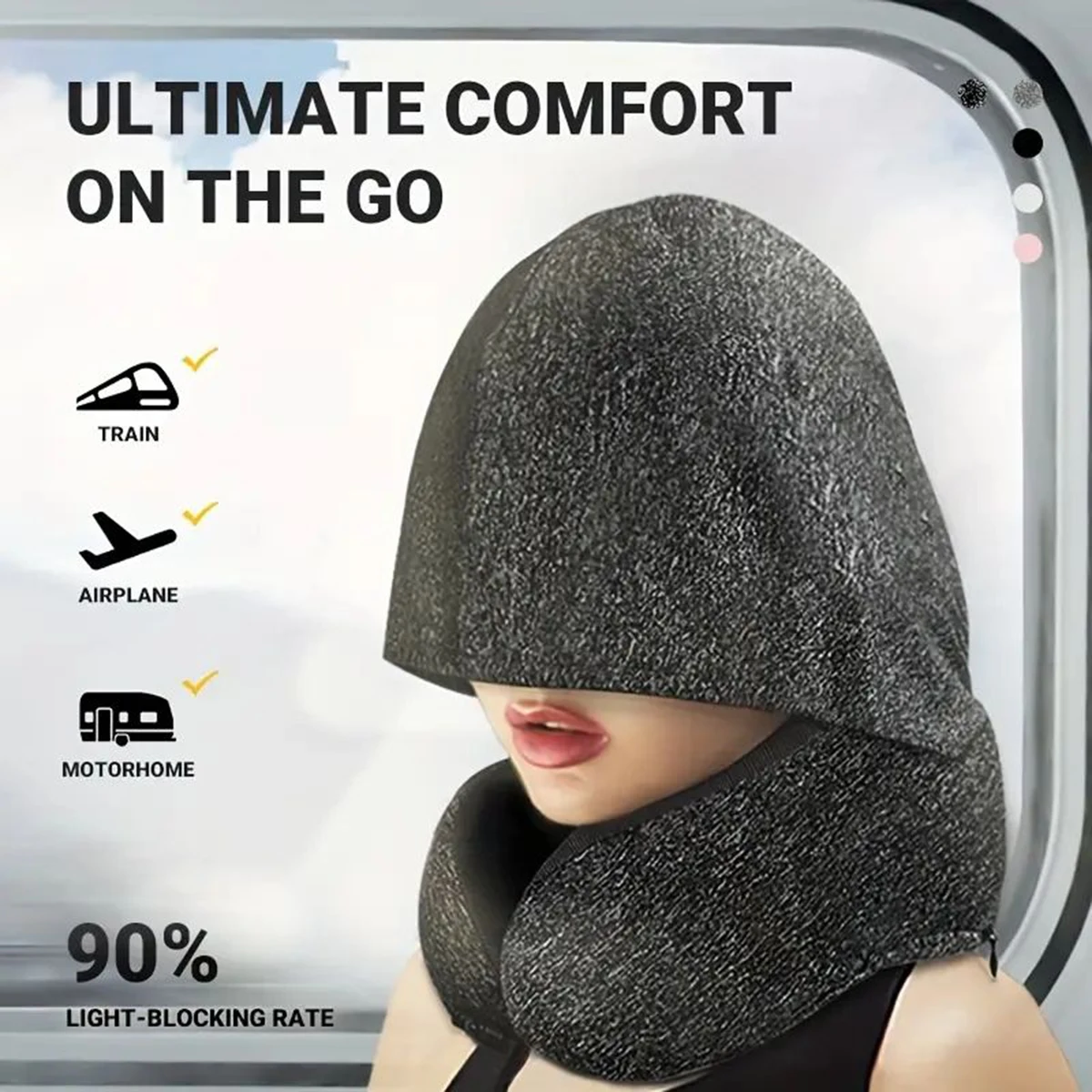 Hooded Memory Foam Travel Neck Pillow 1