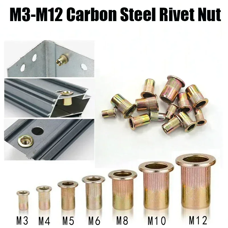 Motorcycle Rivet Nuts Brass Insert Nuts Rivet Nut Screws 1pcs 10pcs Knurled Nuts Rivet Nut Nutsert Cap Carbon Steel M3-M12 Rivnut Cap Flat Read Threaded Insert Inc Plated