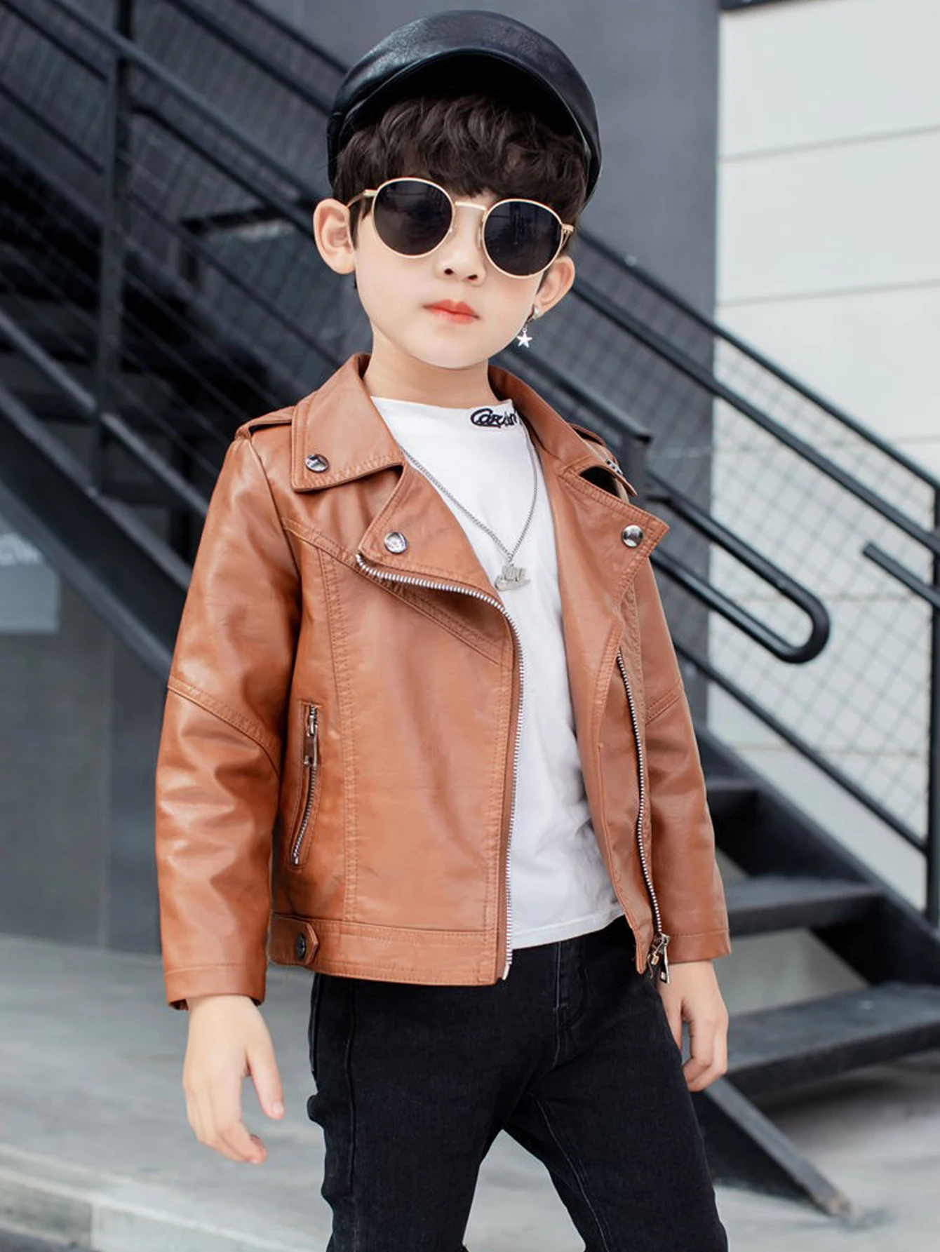 57323-e8fe0a.jpg Leather Jacket Boys Casual Zip-Up Coat