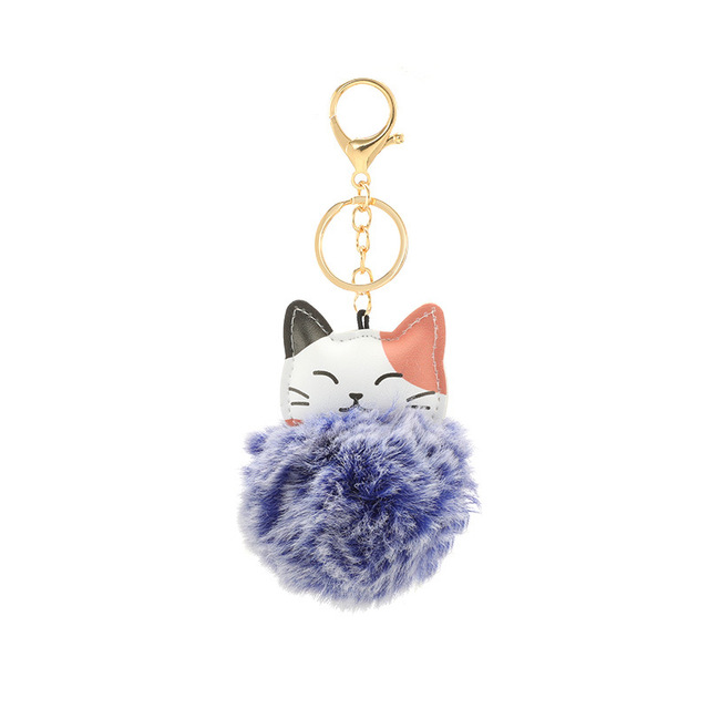 Ball Keychain Charm Key Ring Cute Leather Fox Keyring Plush Fluffy Pompom Faux Rabbit Fur Ball Bag Car Key Charms Accessory