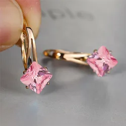 Elegant Champagne Crystal Zircon Hoop Earrings in Rose Gold (Pink)