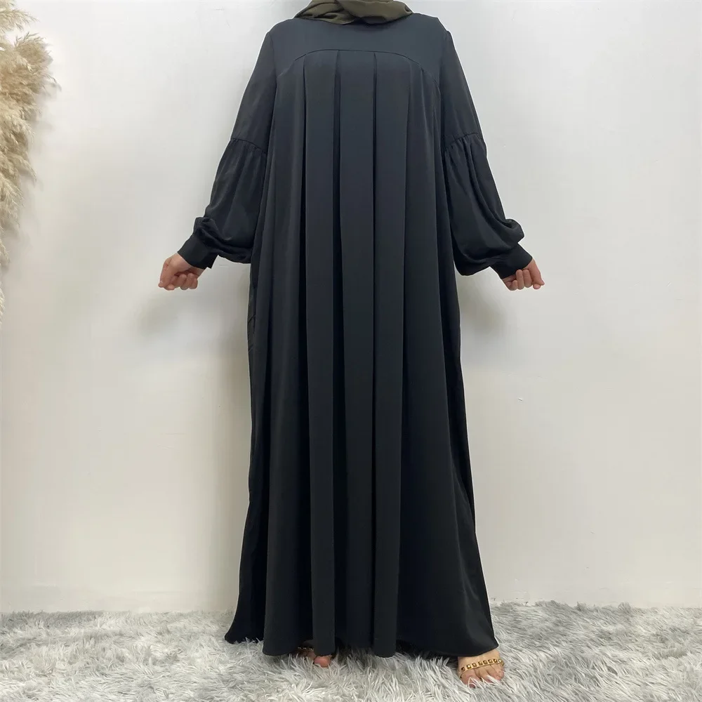 Luxury Abaya Dubai Turkish Muslim Pleated Black Abayas for Women with Pockets Puff Sleeves Hijab Dress Islam Clothes Kaftan Robe