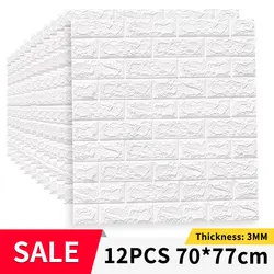 12 PCS 3D Self-Adhesive Foam Contact Wallpaper Waterproof Brick Wall Panel Living Room Bedroom Brick Stickers Pavers Home Decor