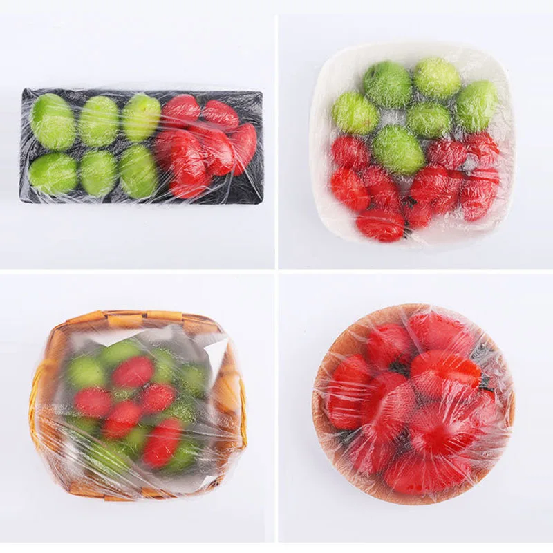 100pcs Disposable Food Cover Plastic for Fruit Bowls Elastic Plate Lid Covers Vacuum Storage Bags For Kitchen Food Fresh Seal