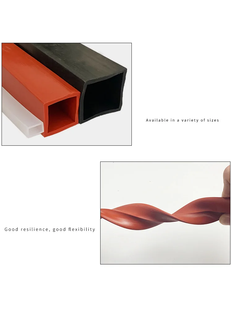 Silicone Square Tube Sleeve Hollow Squares Pipe Rubber Sealing Strip Protective Casing Rectangular High Temperature Resistant