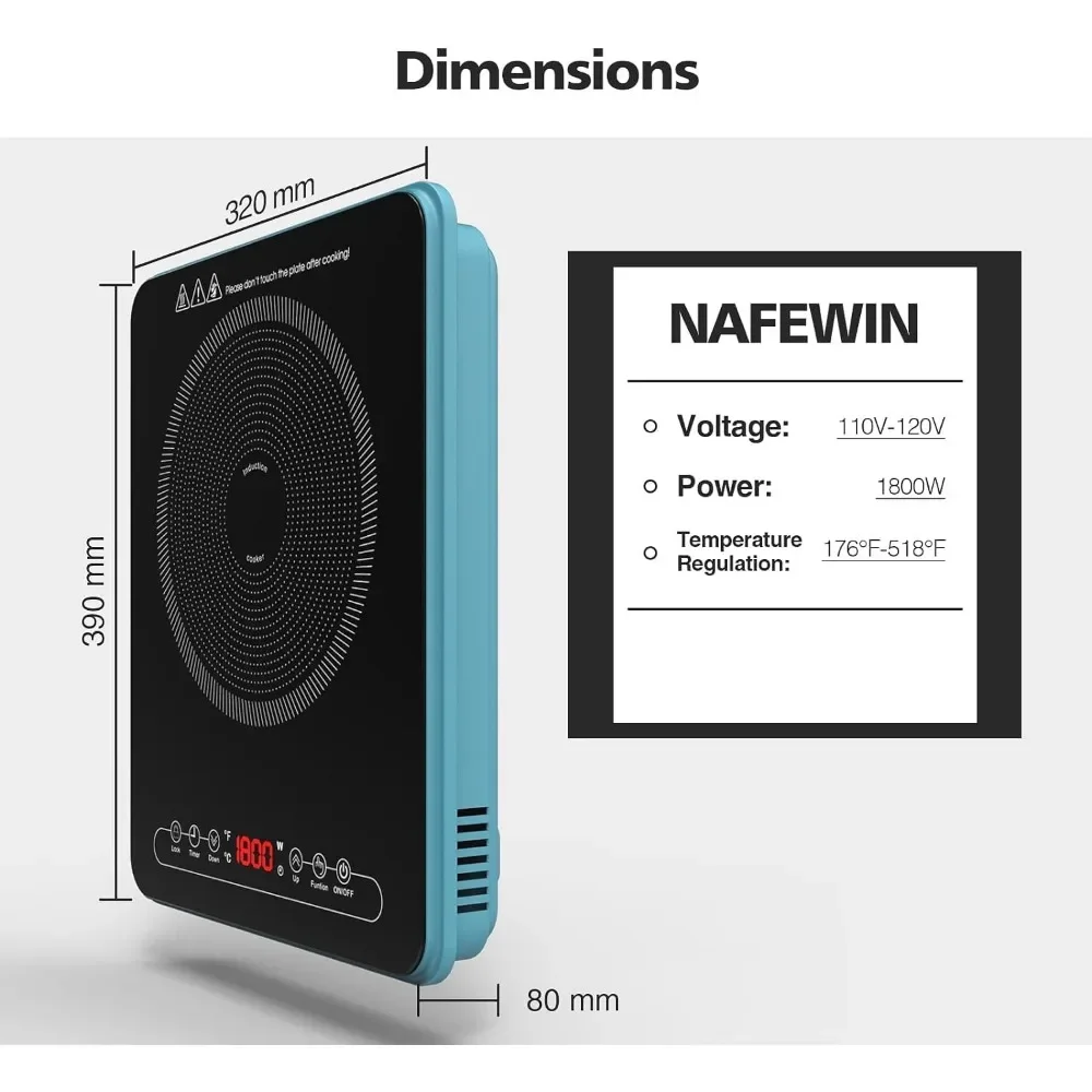 Induction Cooktop 1800W 110v Countertop Induction Hot Plate 9 Power Levels Kids Lock Timer Overheat Protection