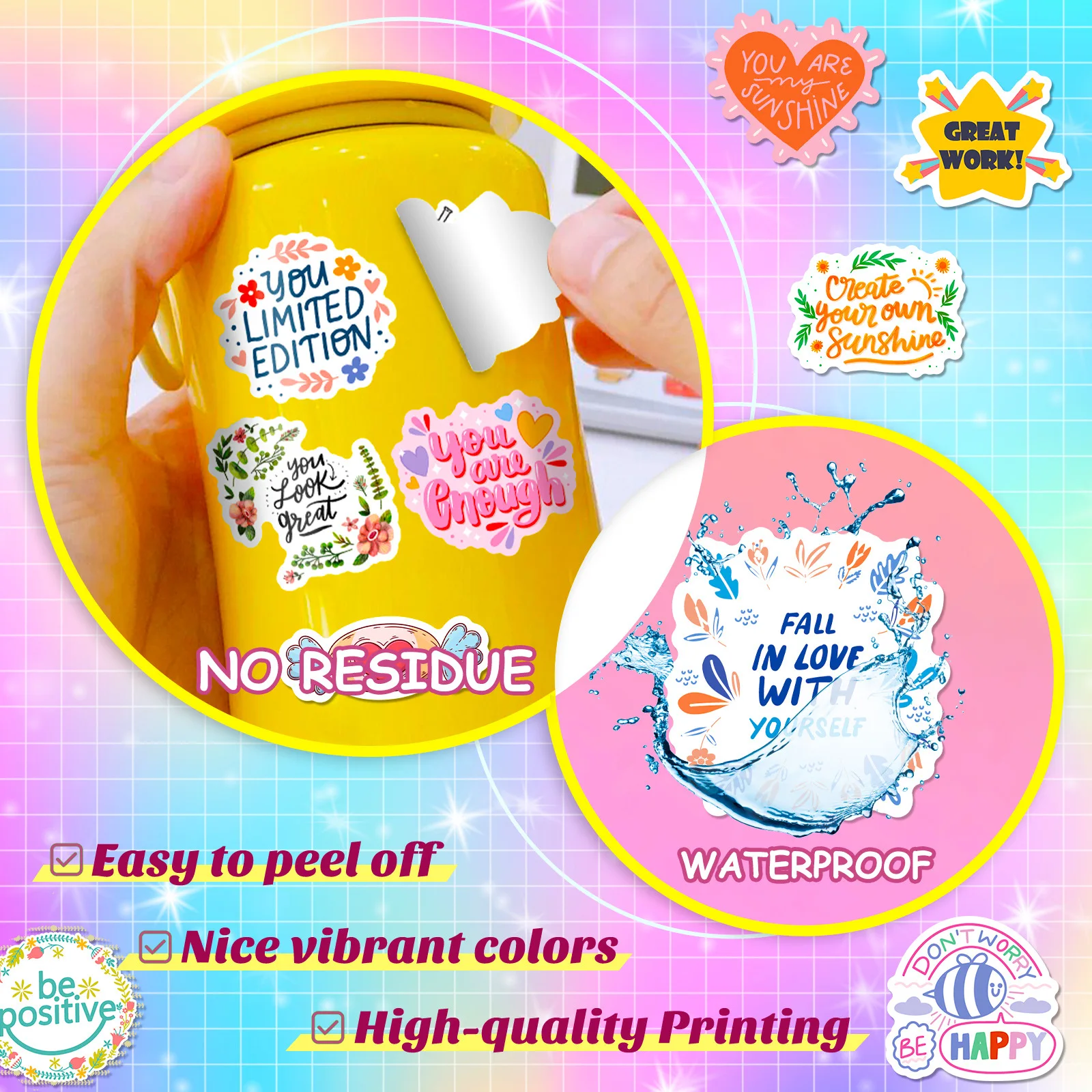 Inspirational Stickers Motivational Aesthetic Stickers for Women Adults Laptop Water Bottles Phone Case 50PCS cartoon decoration stickers,cartoon stickers,custom stickers,retro decoration stickers,crystal clay stickers