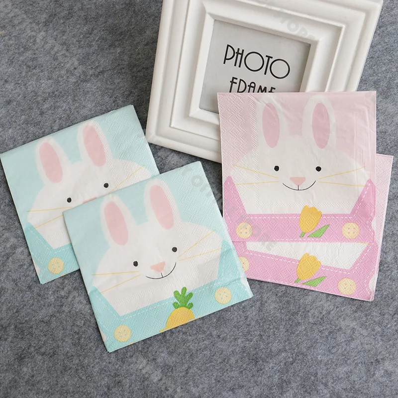 Easter Bunny Paper Plates Egg Shaped Dessert Plates Easter Tableware Pink Bunny Napkins Spring Rabbit Theme Party Dinnerware