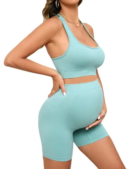 2025 Maternity Yoga Pilates Set Quick-Dry Moisture-Wicking Bra & Shorts Supportive Pregnancy Activewear Women Workout Clothes