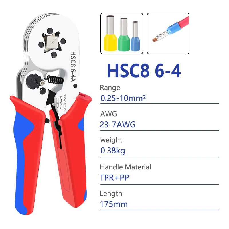 Crimping tool Crimping tools Crimping tool set Crimping pliers Ferrule Sleeves Tubular Terminal Tools HSC8 6-4 0.25-10mm2 Professional Electrician Adjustable Ratche